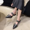 Punk Gothic Metal Buckle Low Heels Sandals Women 2023 New Pointed Toe Thick Heeled Summer Slippers Woman Platform Muller Shoes - Image 3