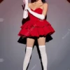 Miccostumes Women Cosplay Costume Red Strapless Tube Dress with Headband with Thigh-High Stockings and Gloves - Image 5