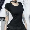 Gothic Fashion Backless Sheer Printed T-Shirt Women O-neck Tees Streetwear Grunge Sexy Mesh T-shirts Slim Alt Tops Y2K - Image 2