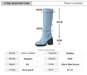 Ladies Motorcycle Booties Punk Style High Heel Shoes Autumn Winter Gothic Platforms Woman Buckle Square Toe Knee-High Boots - Image 5