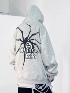 Male Clothes Hip Hop Sweatshirt for Men Aesthetic Spider Black Hooded Hoodies Graphic Streetwear No Brand Warm Korean Style S - Image 3