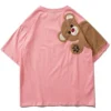2024 Summer Novelty Cartoon T Shirt Women Bear Embroidery Flocking Tshirts Harajuku Streetwear Unisex Couple Hip Hop Tee Tops - Image 4
