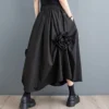 #3012 Spring Summer Black Vintage Midi Skirt Women Irregular A-line Skirts Spliced Floral Elastic High Waist Skirts Gothic Loose - Image 2