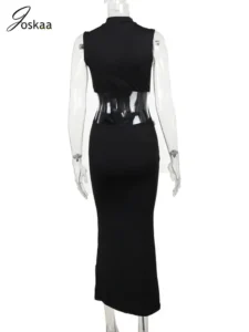 Joskaa Elegant 3D Flower Black Dress Women Sexy One Piece Backless Holiday Maxi Dresses 2024 Summer Streetwear Club Vestidos - Image 5