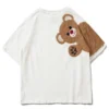 2024 Summer Novelty Cartoon T Shirt Women Bear Embroidery Flocking Tshirts Harajuku Streetwear Unisex Couple Hip Hop Tee Tops - Image 5