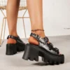 Punk Metal Buckle Platform Sandals Women 2024 Summer Rivet Decor Black Gothic Sandals Woman Plus Size 42 High Heeled Roman Shoes - Image 4