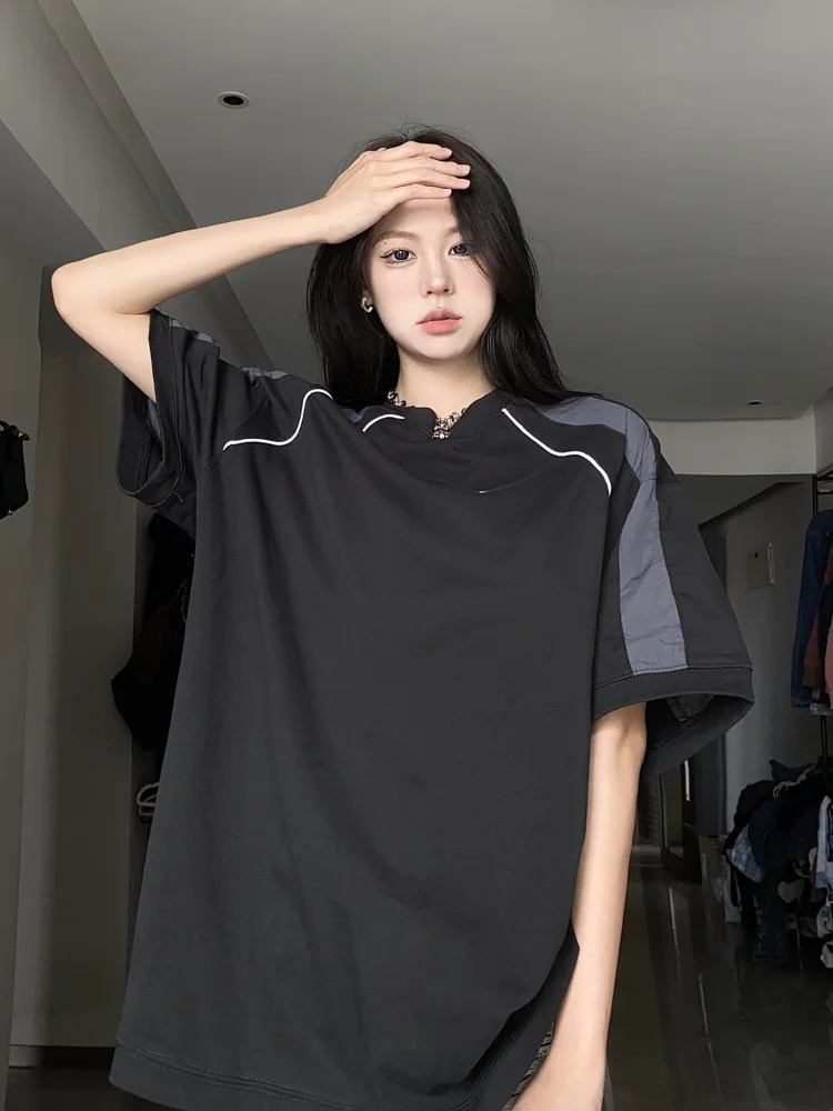 HOUZHOU Vintage Black T-shirts Women Oversized Cyber Y2k Korean Streetwear Short Sleeve Tees Hip Hop Style Female Tops Techwear - Image 4