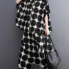 Polka Dot Print Summer Casual 2 Two Piece Set Short Sleeve Loose Blouse Women Shirt Top Fashion Clothing Harem Pants Suit 2024