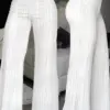 2023 Fashion Wide Leg White Pant Office Elegant Sheer Mesh Patch Trousers Casual High Waist Flared Pants Black Women Clothing