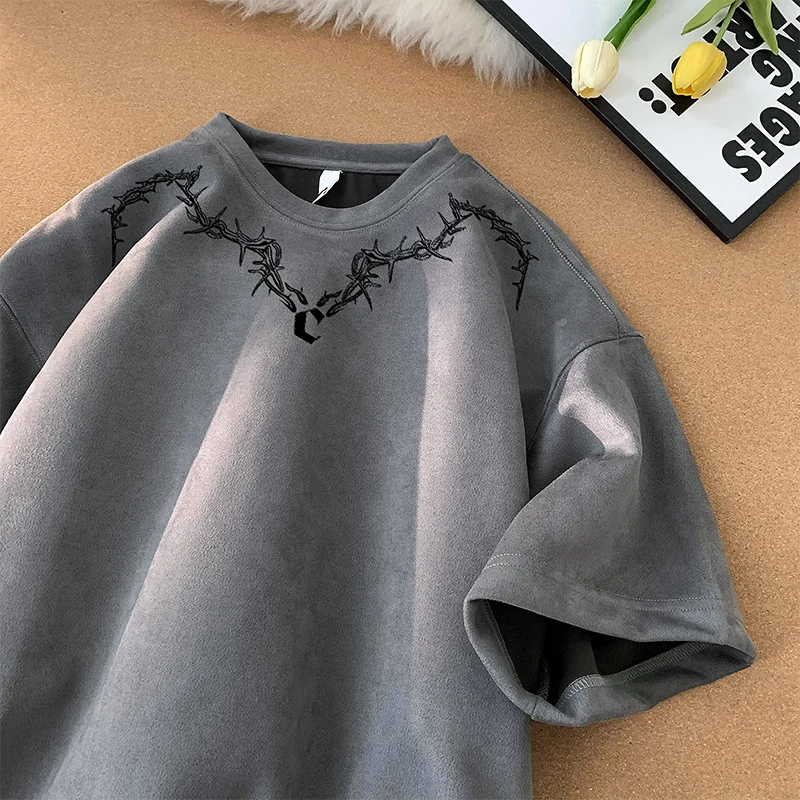 Suede Vintage Printed T-shirts 2024 Summer Men Tshirt Hip Hop Brand Tee Casual Man Oversize Harajuku Male Tops - Image 3