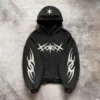 Y2K Street Hip Hop Clothing Hoodie Black Men's Gothic Pattern Patch Plus Size T-shirt Harajuku Men's Clothing Sweatshirt - Image 2