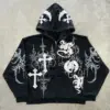 Y2K Goth Letter Print Zip Up Hoodie Men and Women Retro Streetwear Hip Hop Loose Fashion Street Casual Couple Hooded Sweatshirt