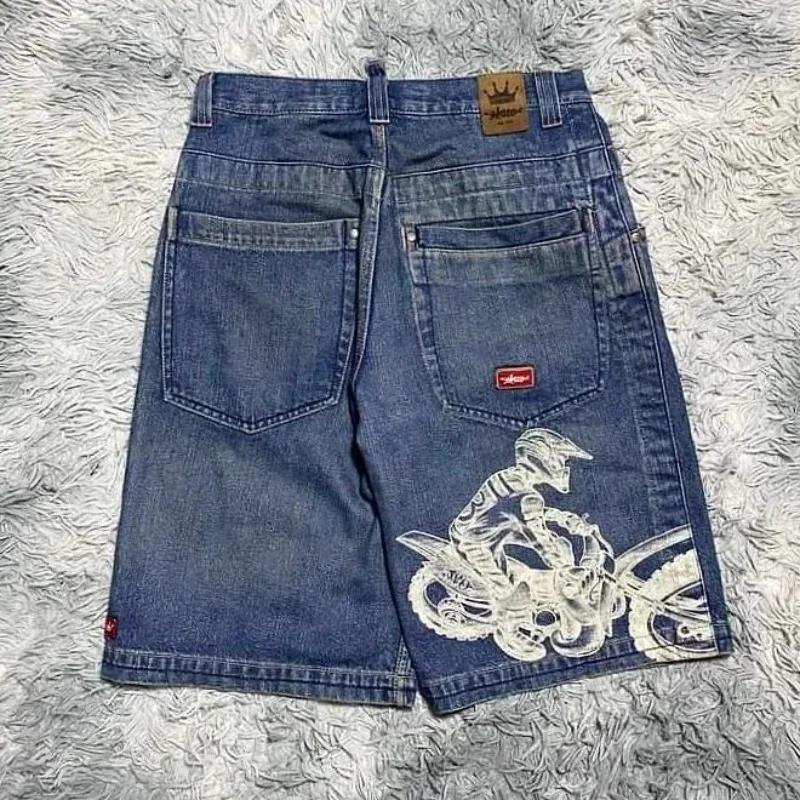 JNCO Shorts Y2K Hip Hop Pocket Baggy Denim Gym Shorts Men Women 2024 Summer New Harajuku Gothic Men Basketball Shorts Streetwear