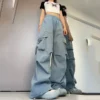 Women Y2K Korean Cargo Pants Fashion High Waist Baggy Streetwear Multi Pockets Sweatpants Hip Hop Loose Causal Wide Leg Pants - Image 4