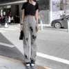 2023 Fashion Trousers Cross Denim Pants Streetwear Baggy Jeans for Men Korean Y2k Women Cargo Pants Gray Hip Hop Trousers Woman - Image 4