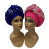 New African Auto Gele Headtie With Flowers Nigerian Wedding Muslim Turban Cap Arab India Hat Female Head Wraps Turbante Mujer - Image 2