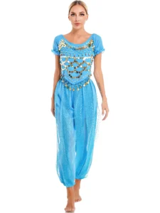 Womens Adult Belly Dance Costume Shiny Sequin Coins Beaded Tassel Bollywood India Arabian Bellydance Tops Pants Suit Dancewear - Image 3