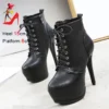 Pole Dance Boots Female Side Zip Leather Stiletto Heels Gothic Fetish Shoes For Lady Luxury Designer Womens Short Platform Boots - Image 3