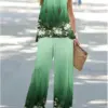 Summer Print Suit 2024 Women Sleeveless Round Neck Top Wide Leg Pants Set Two Piece Set New Loose Casual Women's Clothing