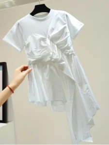XFPV Women Irregular Stitching Ruffles Top Y2k T-shirt New Round Neck Short Sleeve Sweet Korean Chic Tide Summer 2023 SM2781 - Image 4