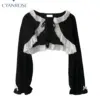 Women's Shirts and Blouses Gothic Black Korean Style Harajuku Fashion Vintage Lace Patchwork Shir Cropt Top Clothes Summer 2023