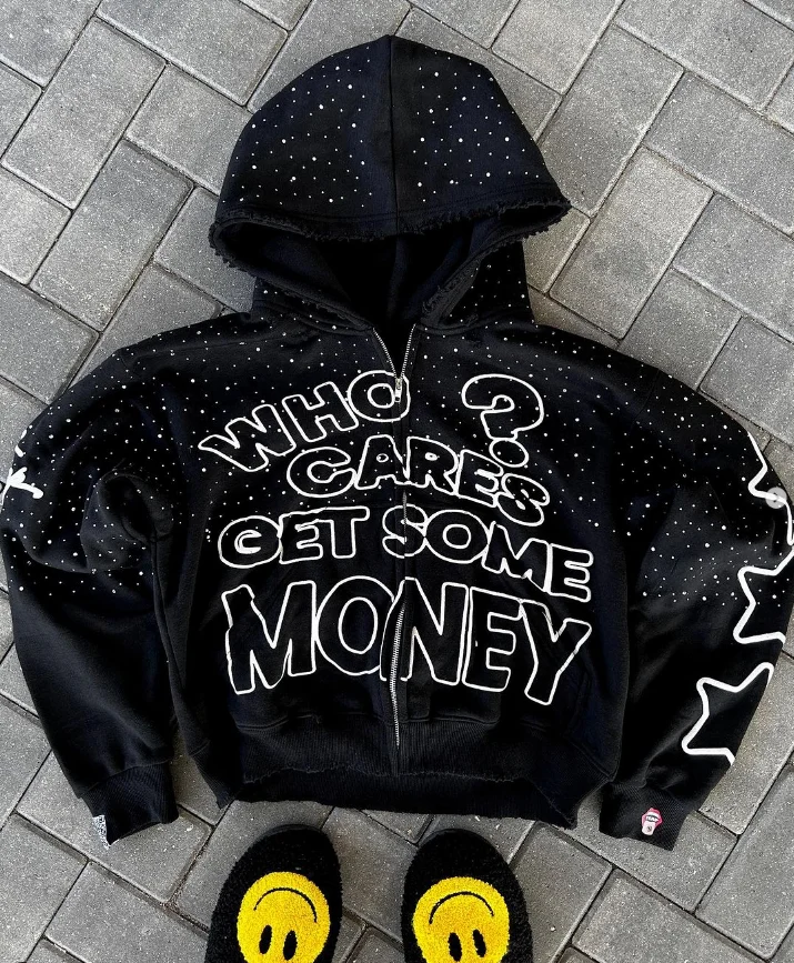 Beaded Monogram Hooded Zip Sweatshirt Fashion High Street Sweatshirts and Hoodies European and American Street Sweatshirts