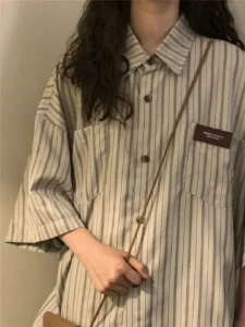2024 New Retro Women's Short Sleeved Korean Style Loose Fitting Academy Striped Shirt Retro Clothing Fashion Top - Image 3