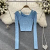 Y2K Korean Fashion Irregular Top Women O Neck Off Shoulder Long Sleeve T-shirt High Waist Solid Color T-shirts Dropshipping - Image 4
