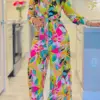 CM.YAYA Street Women Set Floral Print Long Sleeve Shirt + Wide Leg Pants 2024 Tracksuit Two Piece Set Sweatsuit Fitness Outfits