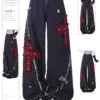 Women's Black Gothic Baggy Y2k Jeans Vintage Streetwear Cowboy Pants Harajuku Denim Trousers Aesthetic Emo Trashy 2000s Clothes