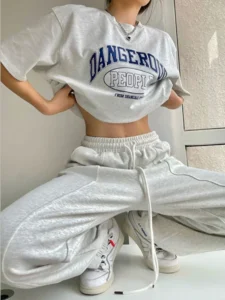 QWEEK Sports Women Sweatpants Casual Joggers Pants Harajuku Hip Hop Korean Fashion Y2k Female Wide Leg Trousers Streetwear Loose - Image 3