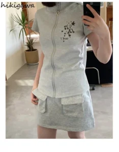 Harajuku Woman Tshirts Ropa Mujer Fashion Casual Clothes Summer T Shirt Hooded Zipper Tees Cute Y2k Tops Korean Shirt for Women - Image 6