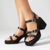 Summer Gladiator Sandals Women Open Toe Metal Buckle Punk Streetwear Square Heels Chunky Gothic Platform Ankle Strap Black Shoes - Image 3