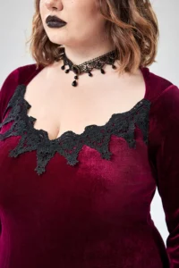 Women's Gothic Punk Velvet Plus Size Dress Flare Sleeve Split Hem Lace Splice Halloween Party Sexy Vintage Spring Long Dresses - Image 4