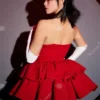 Miccostumes Women Cosplay Costume Red Strapless Tube Dress with Headband with Thigh-High Stockings and Gloves - Image 4