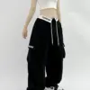 HOUZHOU Hippie Korean Style Black Cargo Pants Women Y2K Gyaru Harajuku Oversize Baggy Sweatpants Kpop Grey Wide Trousers Casual