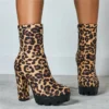 luxury Women Thick Platform Boot Autumn Winter Ladies Gothic Leopard Print Shoes Fashion High Heels Ankle Boots Botas Mujer 42 - Image 4