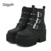 Gdgydh Sexy Rivets Black Demoia Boots Women Metal Decoration Platform Heels Gothic Bat Buckle Strap Ladies Short Boots Plus Size - Image 5