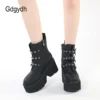 Gdgydh Sexy Rivets Black Demoia Boots Women Metal Decoration Platform Heels Gothic Bat Buckle Strap Ladies Short Boots Plus Size - Image 2