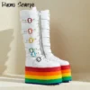 Platform Women Rainbow Boots Autumn Winter Genuine Leather Boots Zipper Gothic Shoes Spicy Girls Dancing Club Shoes Runway Heels - Image 3