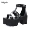 Gdgydh Black Punk Gothic Platform Sandals Open Toe Buckle Strappy Women Summer Shoes Sexy Rivets Thick Heels Footwear Drop Ship - Image 4
