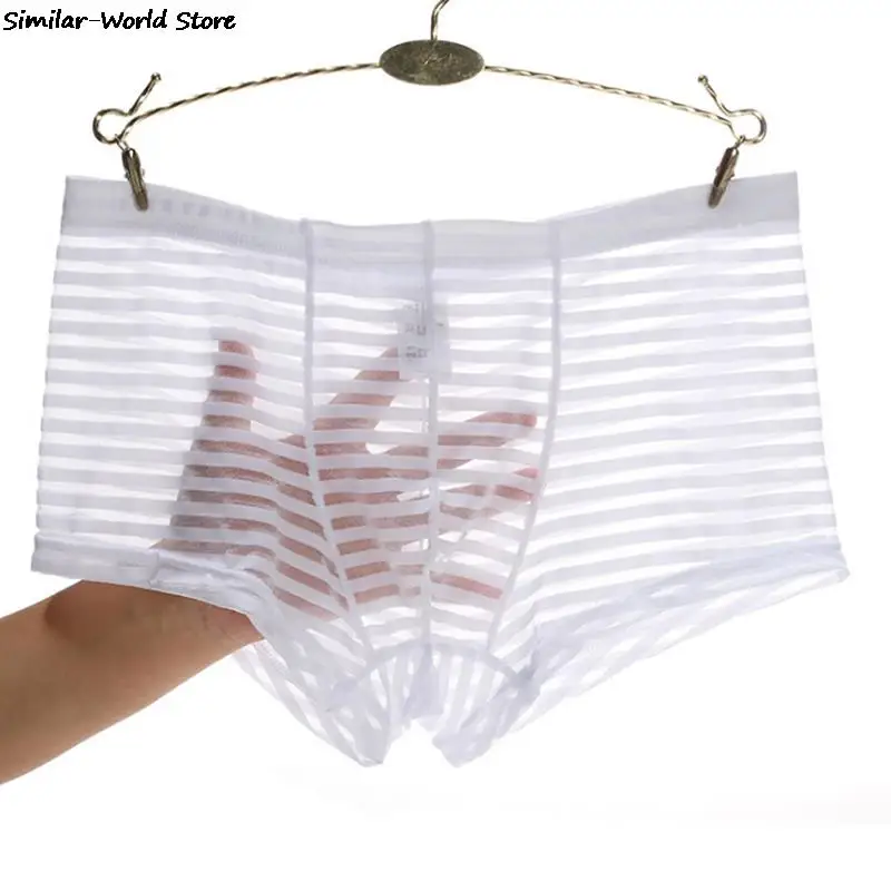 Men Underwear Boxer Stripe Men's Mesh Transparent Boxer Low Waist Ultra Thin Ice Silk Sexy Breathable Underwear