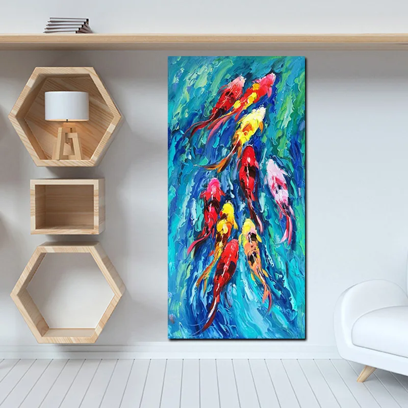 Wall Art Picture HD Print Chinese Abstract Nine Koi Fish Landscape Oil Painting on Canvas Poster For Living Room Modern Decor