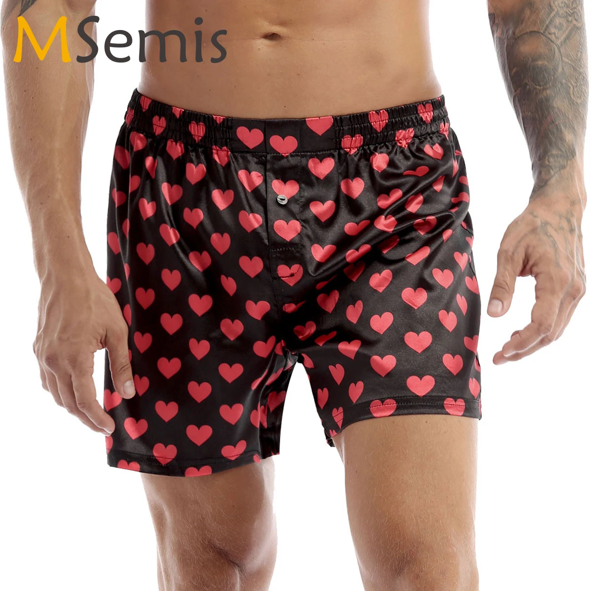 MSemis 2021 Mens Cute Love Heart Print Classic Soft Boxer Shorts Lightweight Loose Beach Wear Lounge Sweet Summer Shorts Pants