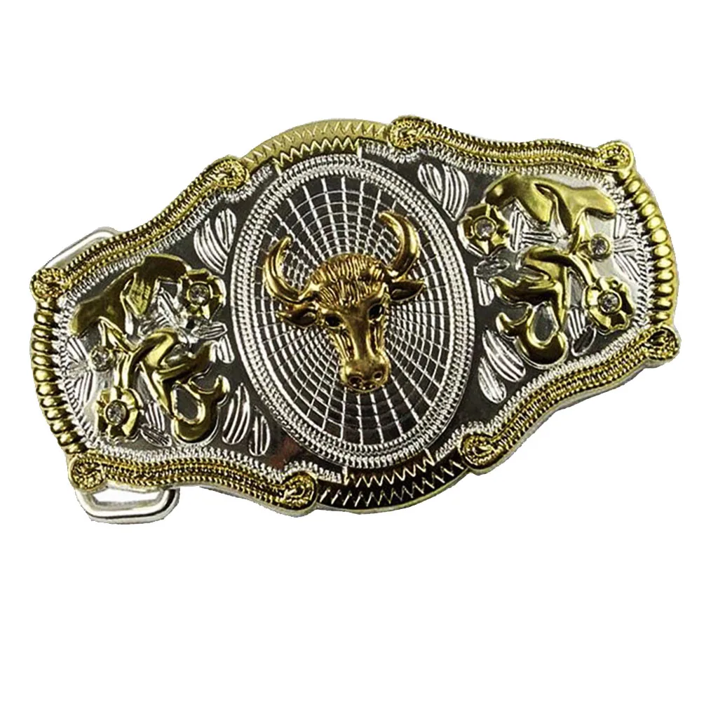 Vintage Western Style Cowboy Golden Long Horn Western Belt Buckle