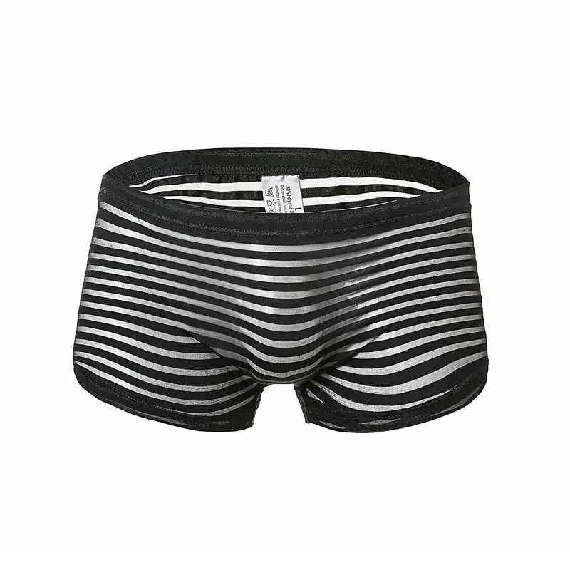 Boxer Mens Underwear Boxers Hot Sexy Stripe Men's Mesh Transparent Boxer Low Waist Ultra-thin Ice Silk Sexy Breathable Shorts