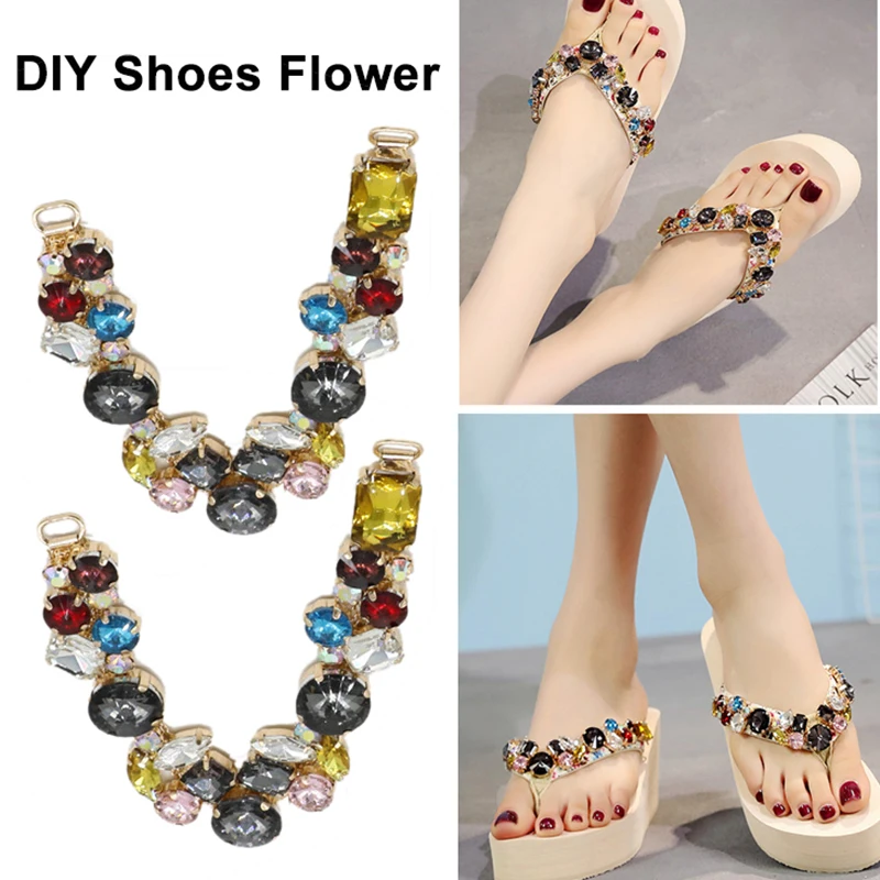 2019New-10Pcs-color-Rhinestone-shoes-Connectors-Buckle-for-DIY-flip-flops-shoes-or-Embellishment-jewerly-accessoriess