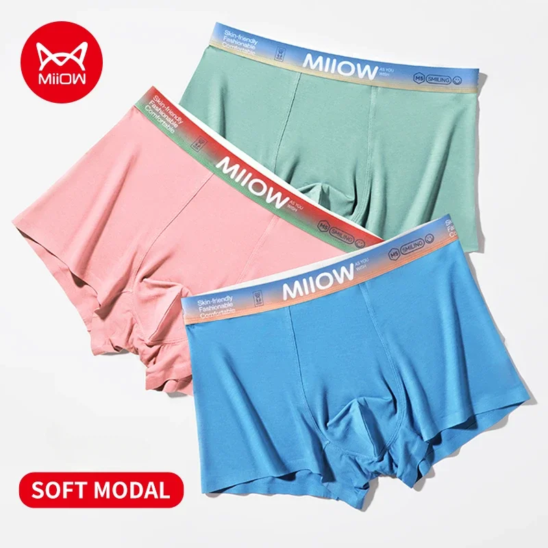 MiiOW Man Underwear Soft Modal Boxershort Male 7A Antibacterial Cotton Crotch Men's Panties Gradient Letter Belt Men Boxer Brief