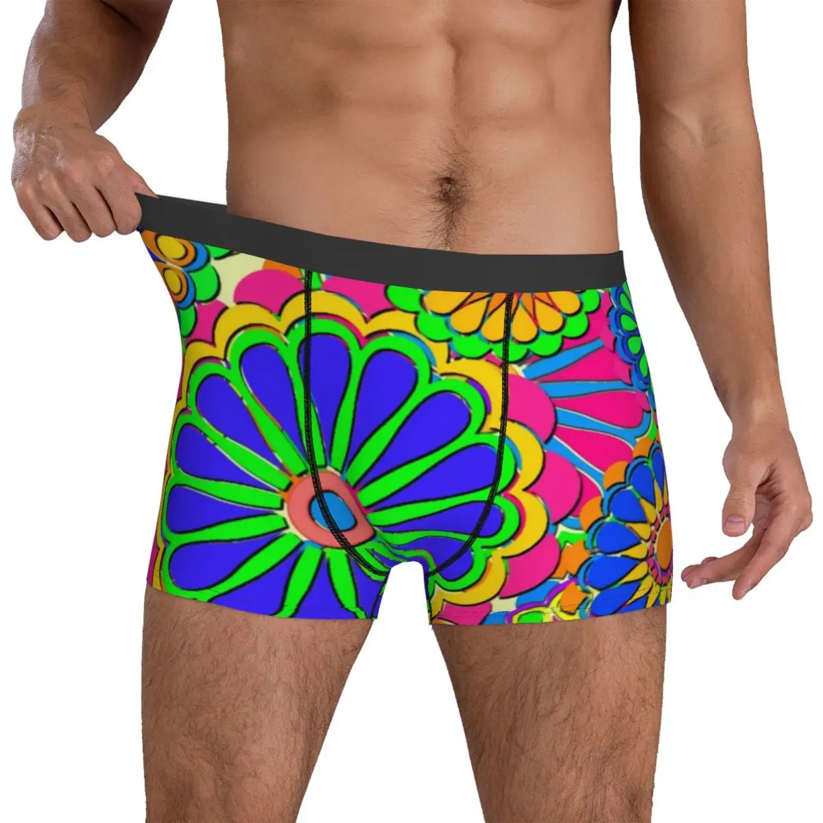 Colorful Flower Power Underwear Bright Hippy Style Breathable Underpants Design Boxer Brief Pouch Man Large Size Boxer Shorts