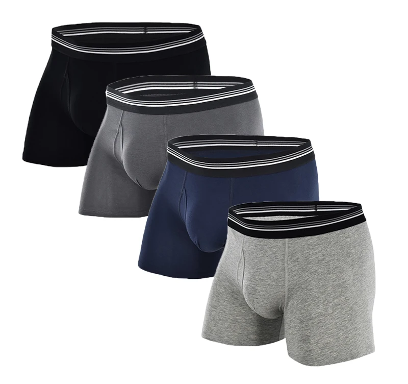 Mens Underwear Boxer Briefs Soft Breathable Cotton Stretch Men Boxer Brief Underwear Open Fly ComfortFlex Waistband Plus Size